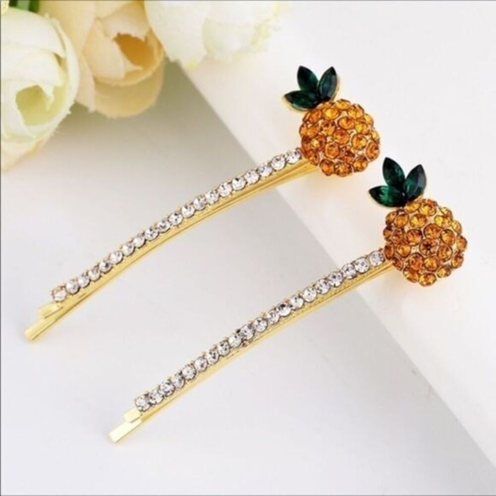 Pineapple rhinestone hair pins set of 2